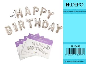 Fólia lufi Happy Birthday betűk ,ezüst