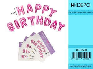 Fólia lufi Happy Birthday betűk , rózsaszín