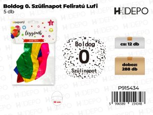 30 cm-es Boldog 0. Szülinapot Feliratú Lufi 5db-os