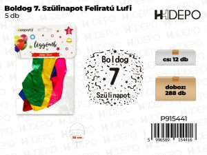 30 cm-es Boldog 7. Szülinapot Feliratú Lufi 5db-os