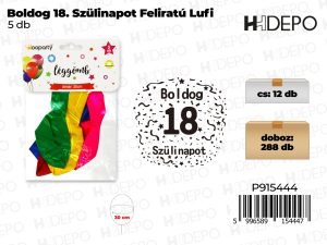 30 cm-es Boldog 18. Szülinapot Feliratú Lufi 5db-os